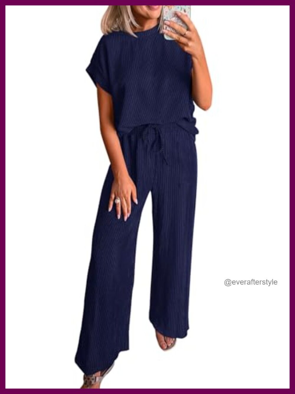 Two Piece Lounge Set Ribbed Knit Wide Leg Pants Matching Set